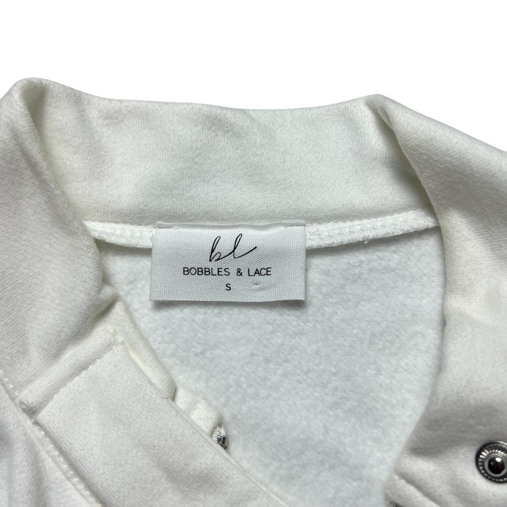 Bobbles & Lace White Zip Cropped Jacket Size Small - Picture 3 of 4